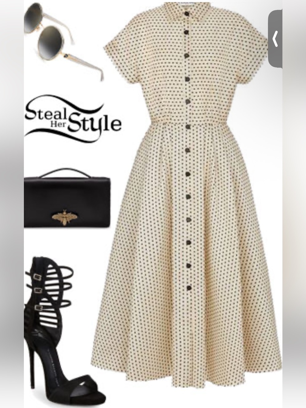 Cream Polka Dot Button-Front Midi Dress